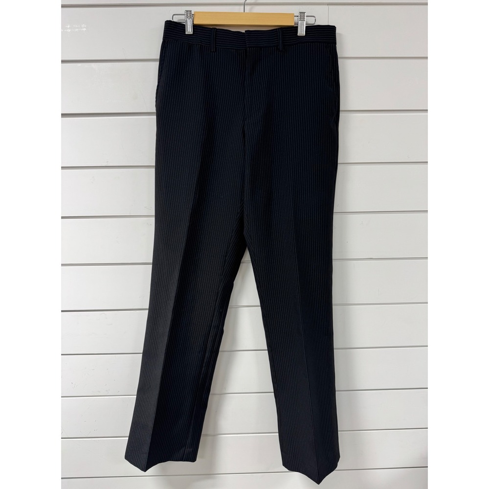 Linea Dome Mens Slim Fit Pinstripe Dress Pants Black White 32x32 LDD1275BK